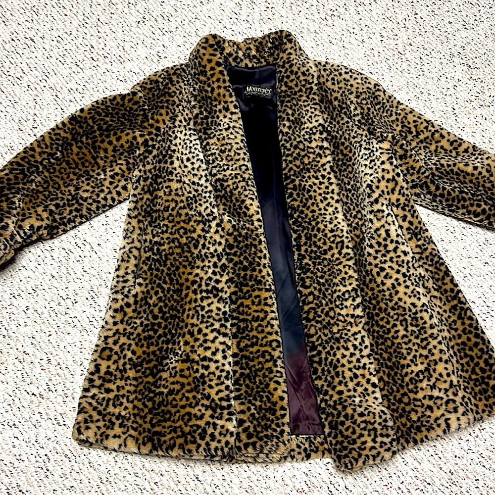 Vintage ladies Monterey Fashion swing faux fur animal print coat size Medium